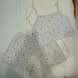 Aerie White Floral Cotton Pajama Shorts Set